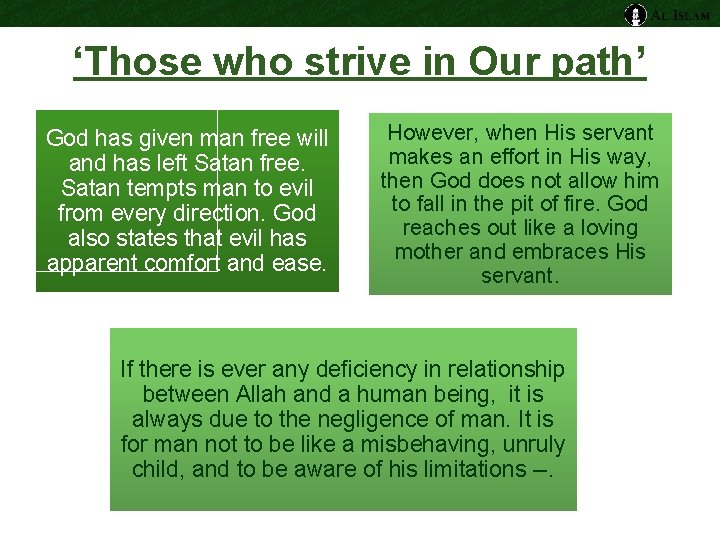 ‘Those who strive in Our path’ God has given man free will and has