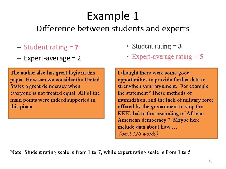 Example 1 Difference between students and experts – Student rating = 7 – Expert-average