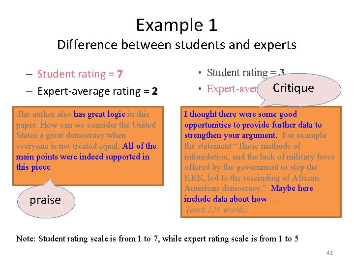 Example 1 Difference between students and experts – Student rating = 7 – Expert-average