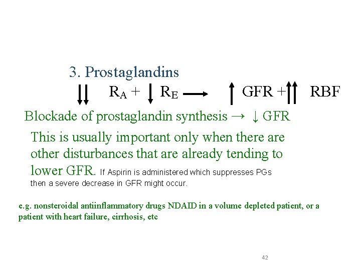 Control of GFR and renal blood flow 3. Prostaglandins RA + R E GFR