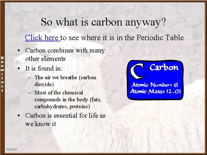 So what is carbon anyway? Click here to see where it is in the
