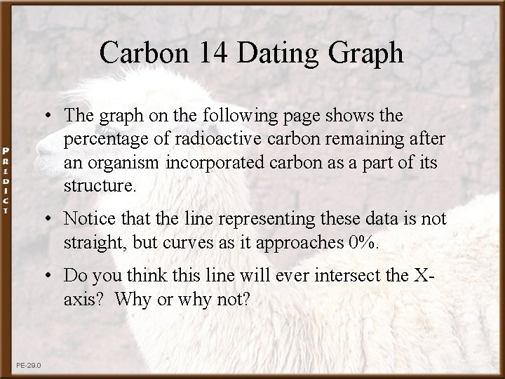 Carbon 14 Dating Graph • The graph on the following page shows the percentage