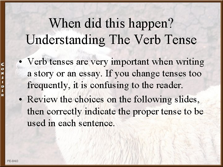 When did this happen? Understanding The Verb Tense • Verb tenses are very important