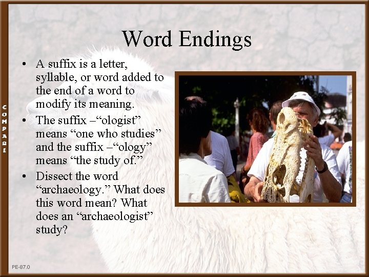 Word Endings • A suffix is a letter, syllable, or word added to the