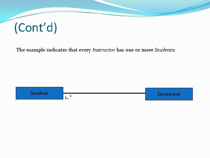 (Cont’d) The example indicates that every Instructor has one or more Students: Student 1. (Cont’d) The example indicates that every Instructor has one or more Students: Student 1.