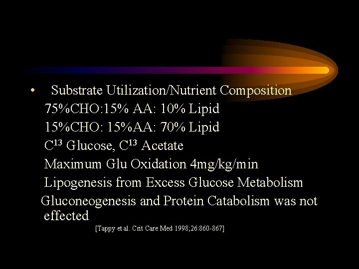  • Substrate Utilization/Nutrient Composition 75%CHO: 15% AA: 10% Lipid 15%CHO: 15%AA: 70% Lipid