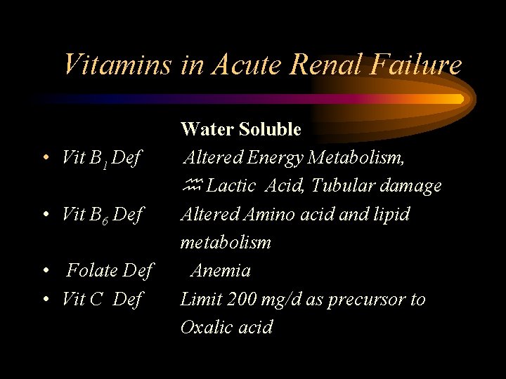 Vitamins in Acute Renal Failure • Vit B 1 Def • Vit B 6