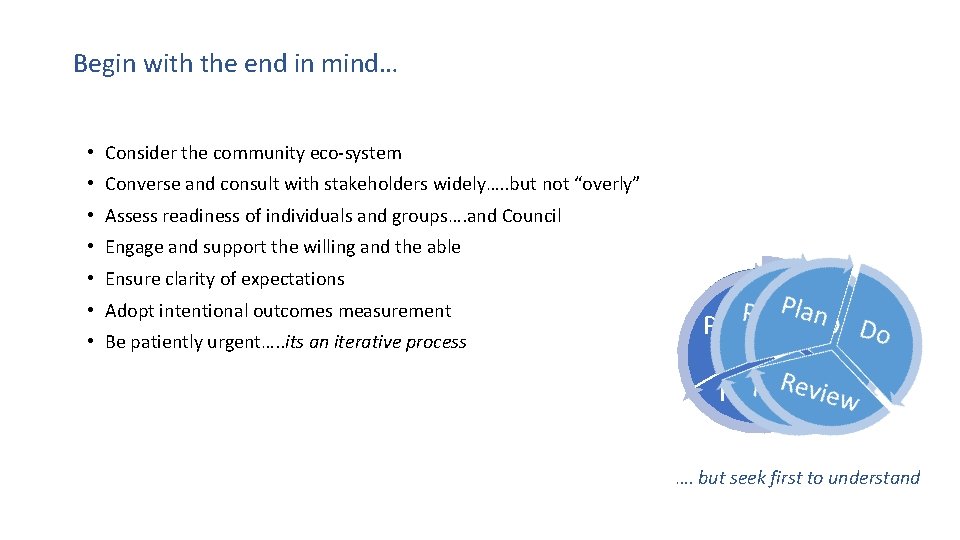 Begin with the end in mind… • Consider the community eco-system • Converse and