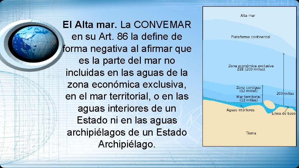 El Alta mar. La CONVEMAR en su Art. 86 la define de forma negativa