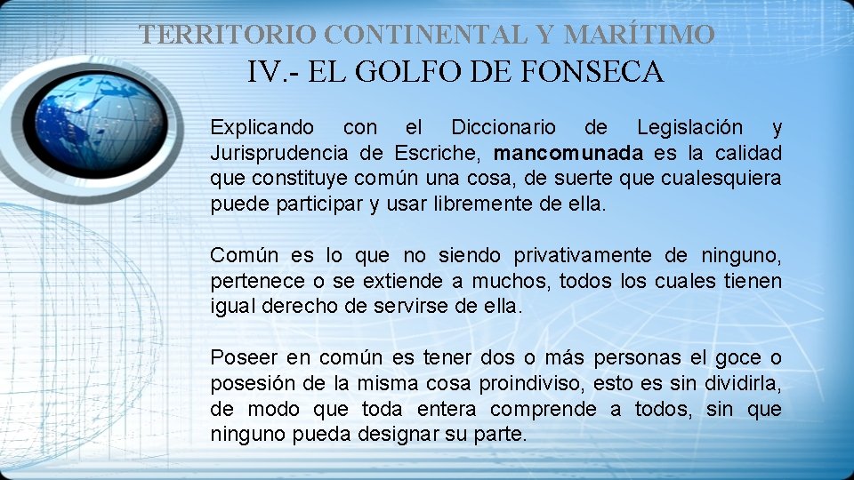 TERRITORIO CONTINENTAL Y MARÍTIMO IV. - EL GOLFO DE FONSECA Explicando con el Diccionario