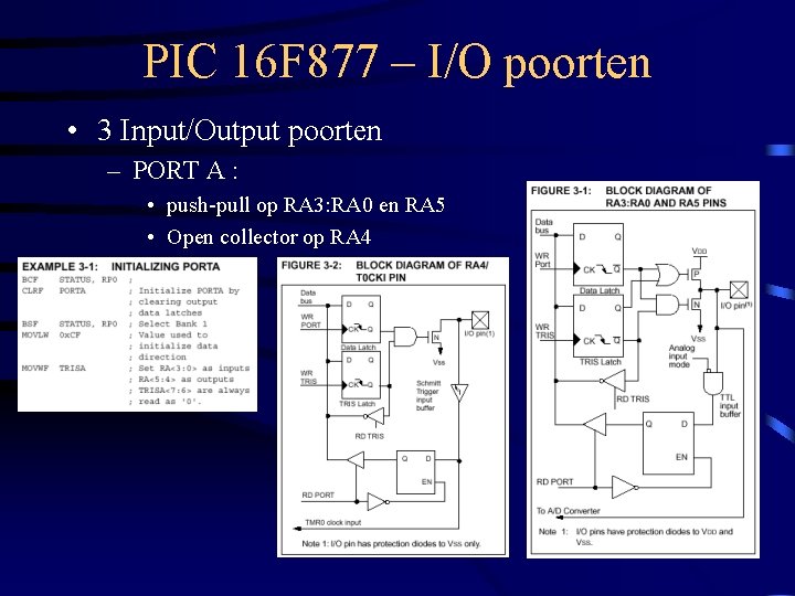 PIC 16 F 877 – I/O poorten • 3 Input/Output poorten – PORT A