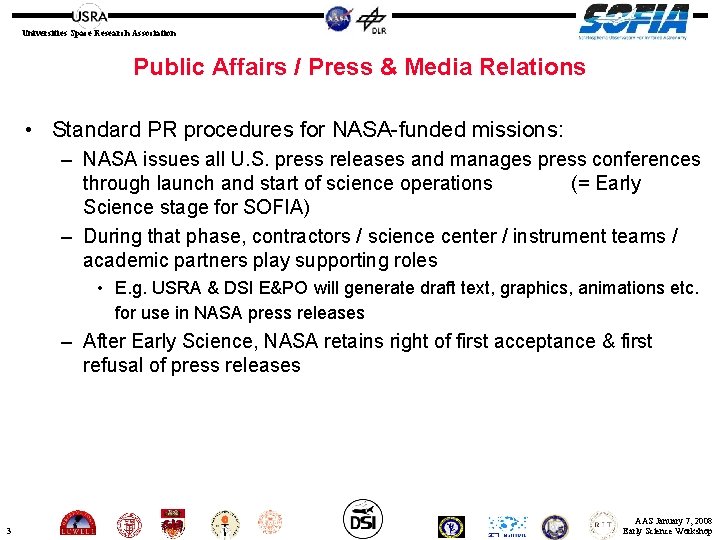 Universities Space Research Association Public Affairs / Press & Media Relations • Standard PR