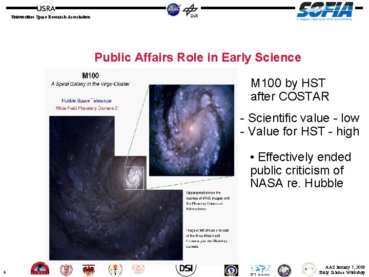 Universities Space Research Association Public Affairs Role in Early Science M 100 by HST