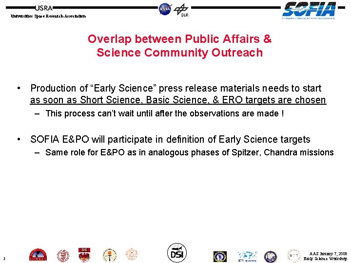 Universities Space Research Association Overlap between Public Affairs & Science Community Outreach • Production