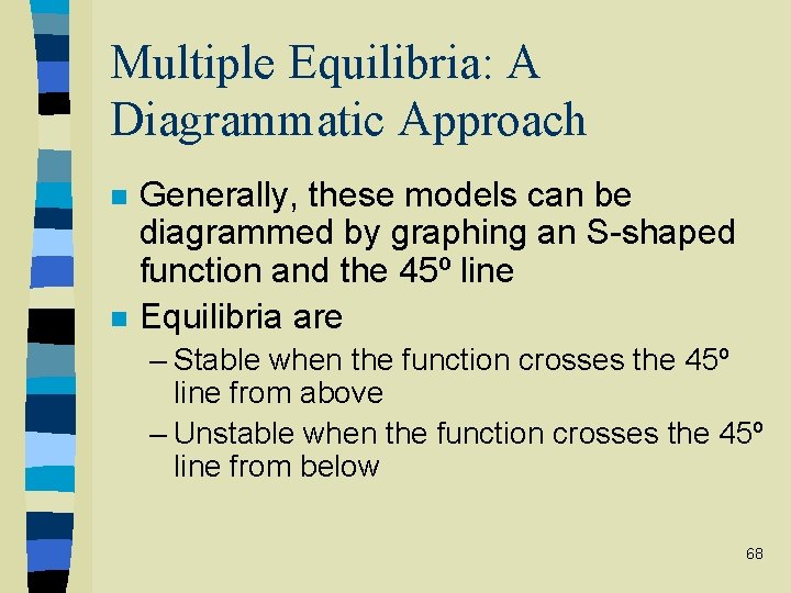 Multiple Equilibria: A Diagrammatic Approach n n Generally, these models can be diagrammed by
