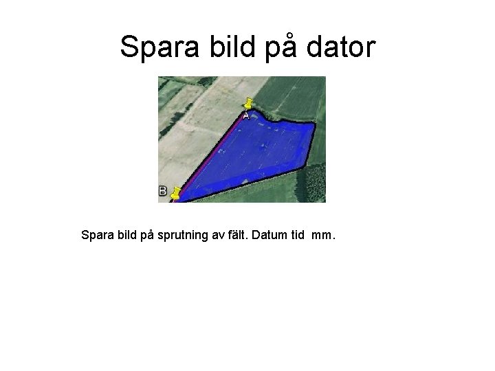 Spara bild på dator Spara bild på sprutning av fält. Datum tid mm. 