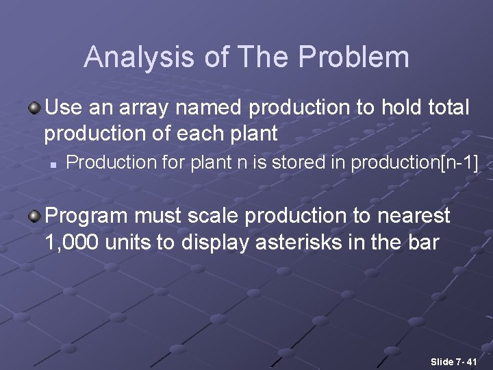 Analysis of The Problem Use an array named production to hold total production of Analysis of The Problem Use an array named production to hold total production of