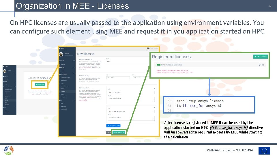 Organization in MEE - Licenses 6 On HPC licenses are usually passed to the