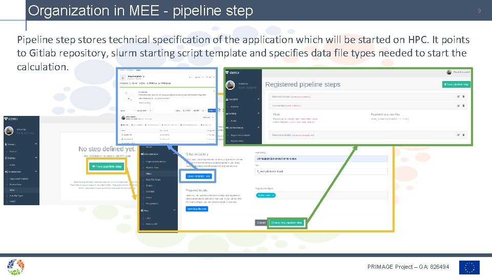Organization in MEE - pipeline step 9 Pipeline step stores technical specification of the