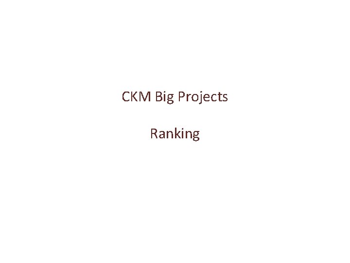 CKM Big Projects Ranking 