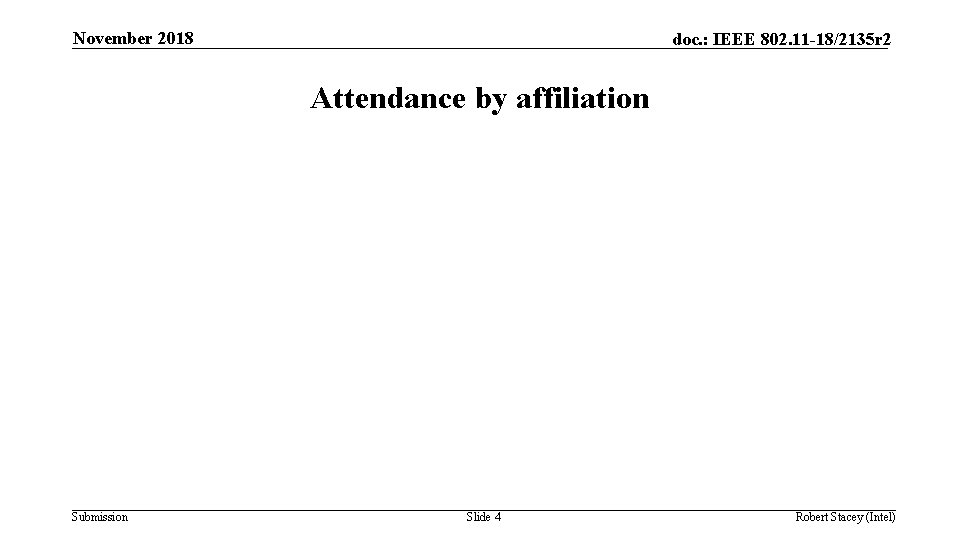 November 2018 doc. : IEEE 802. 11 -18/2135 r 2 Attendance by affiliation Submission