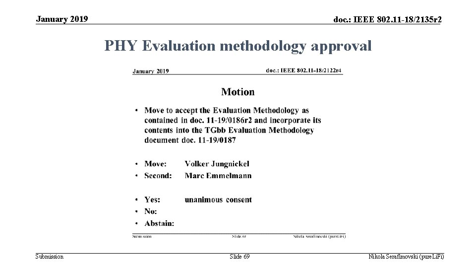 January 2019 doc. : IEEE 802. 11 -18/2135 r 2 PHY Evaluation methodology approval