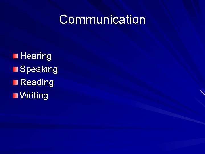 Communication Hearing Speaking Reading Writing 