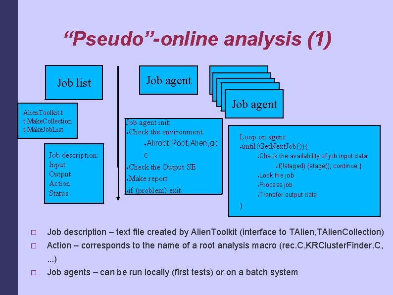 “Pseudo”-online analysis (1) Job list Alien. Toolkit t t. Make. Collection t. Make. Job.