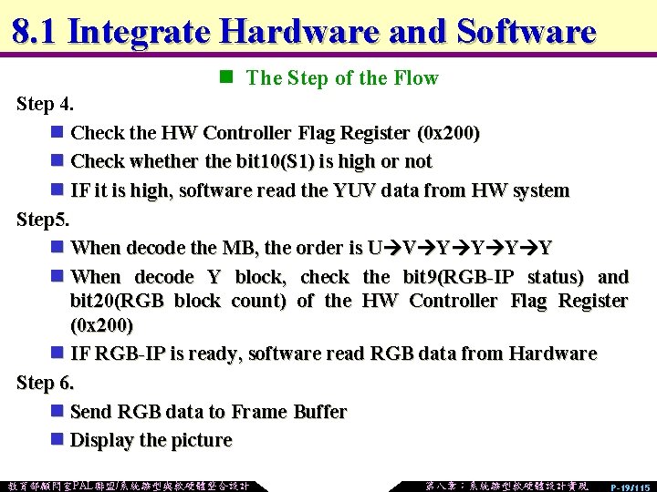 8. 1 Integrate Hardware and Software n The Step of the Flow Step 4.