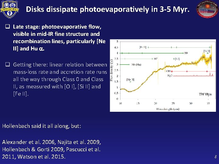 Disks dissipate photoevaporatively in 3 -5 Myr. q Late stage: photoevaporative flow, visible in