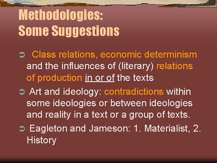 Methodologies: Some Suggestions Class relations, economic determinism and the influences of (literary) relations of