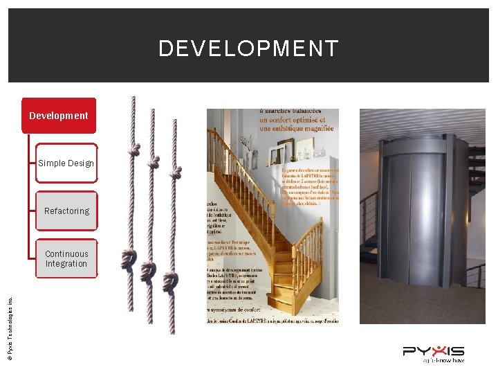 DEVELOPMENT Development Simple Design Refactoring © Pyxis Technologies inc. Continuous Integration 