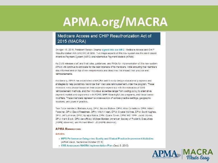 APMA. org/MACRA 