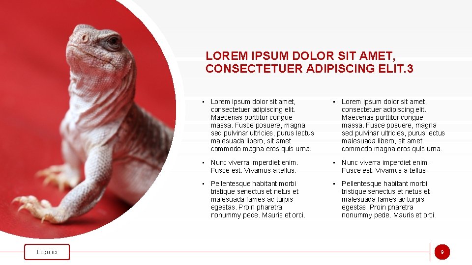 LOREM IPSUM DOLOR SIT AMET, CONSECTETUER ADIPISCING ELIT. 3 Logo ici • Lorem ipsum