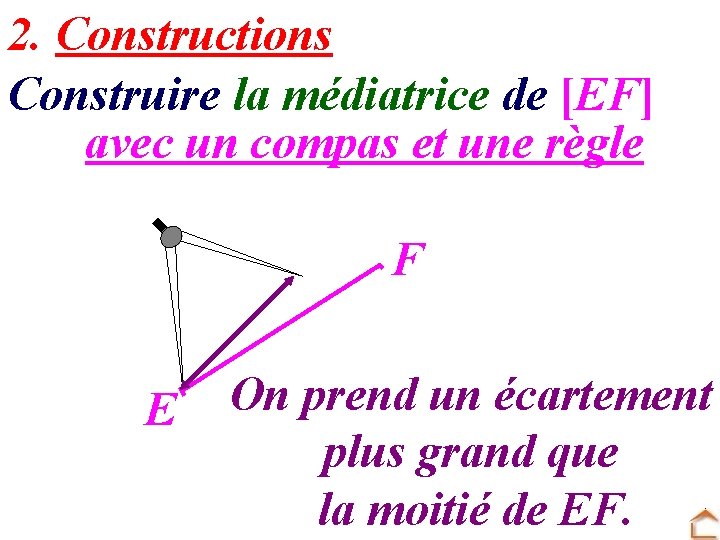 2. Constructions Construire la médiatrice de [EF] avec un compas et une règle F