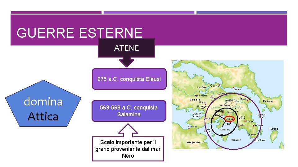 GUERRE ESTERNE ATENE 675 a. C. conquista Eleusi domina Attica 569 -568 a. C.
