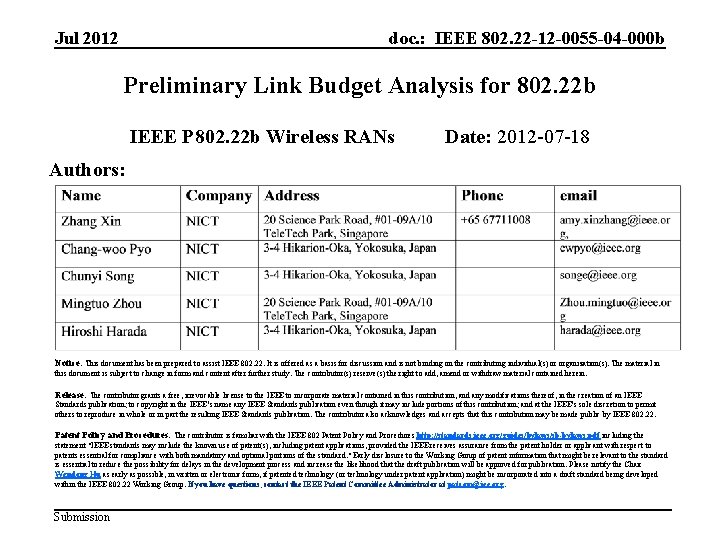 Jul 2012 doc. : IEEE 802. 22 -12 -0055 -04 -000 b Preliminary Link