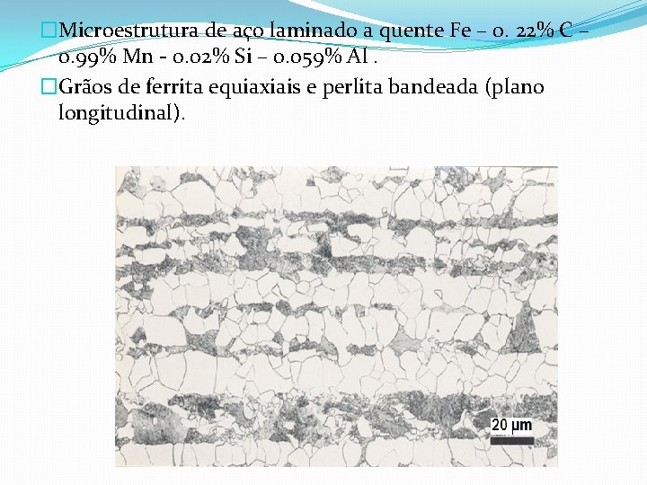 �Microestrutura de aço laminado a quente Fe – 0. 22% C – 0. 99%