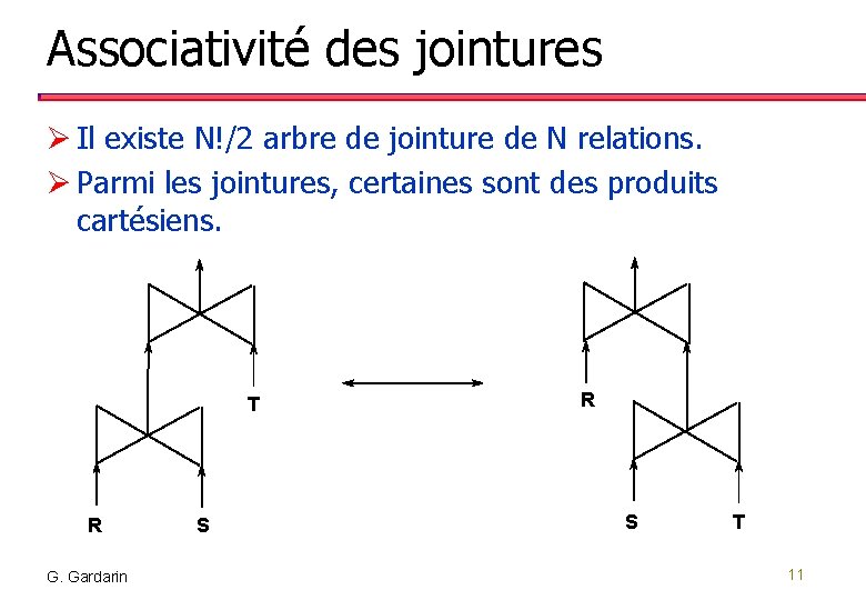 Associativité des jointures Ø Il existe N!/2 arbre de jointure de N relations. Ø