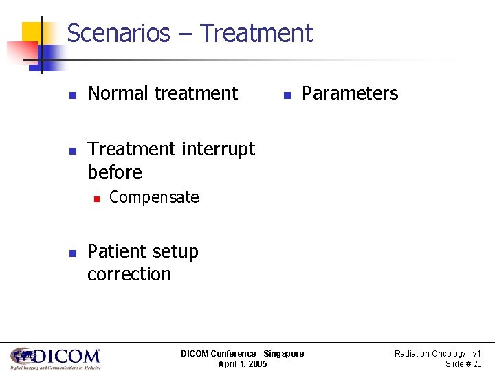 Scenarios – Treatment n n Normal treatment Parameters Treatment interrupt before n n n