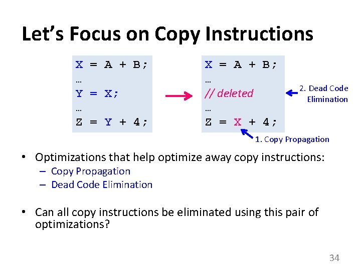 Let’s Focus on Copy Instructions X = A + B; … Y = X;