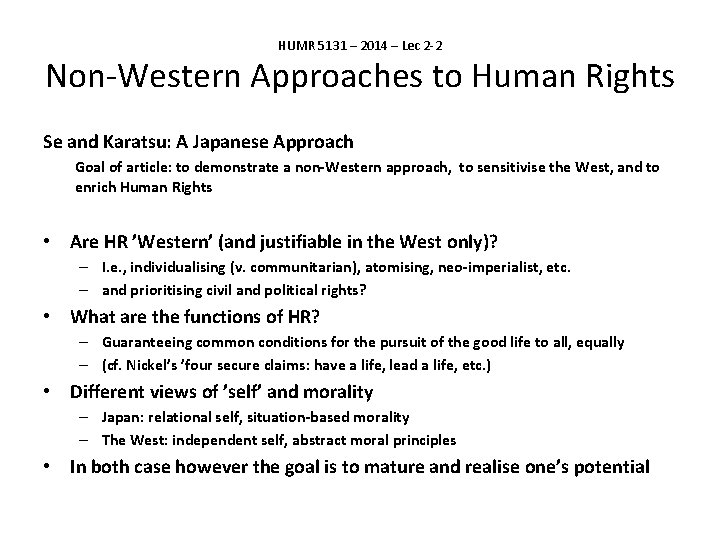 HUMR 5131 – 2014 – Lec 2 -2 Non-Western Approaches to Human Rights Se