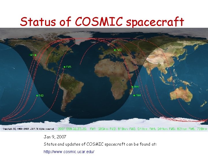 Status of COSMIC spacecraft Jan 9, 2007 Status and updates of COSMIC spacecraft can