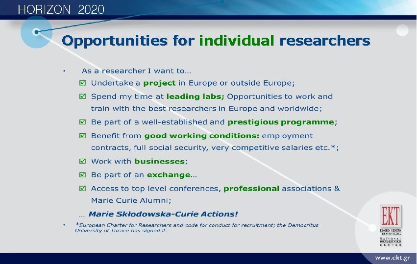Opportunities for individual researchers 