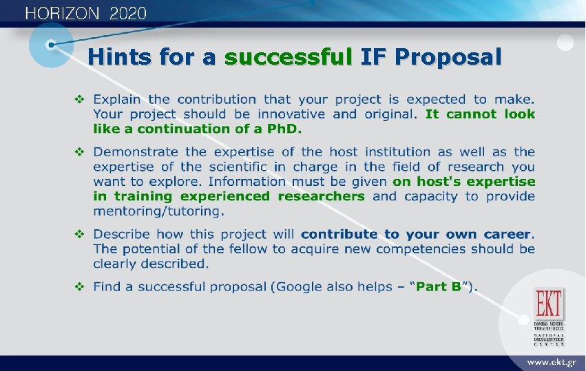 Hints for a successful IF Proposal 