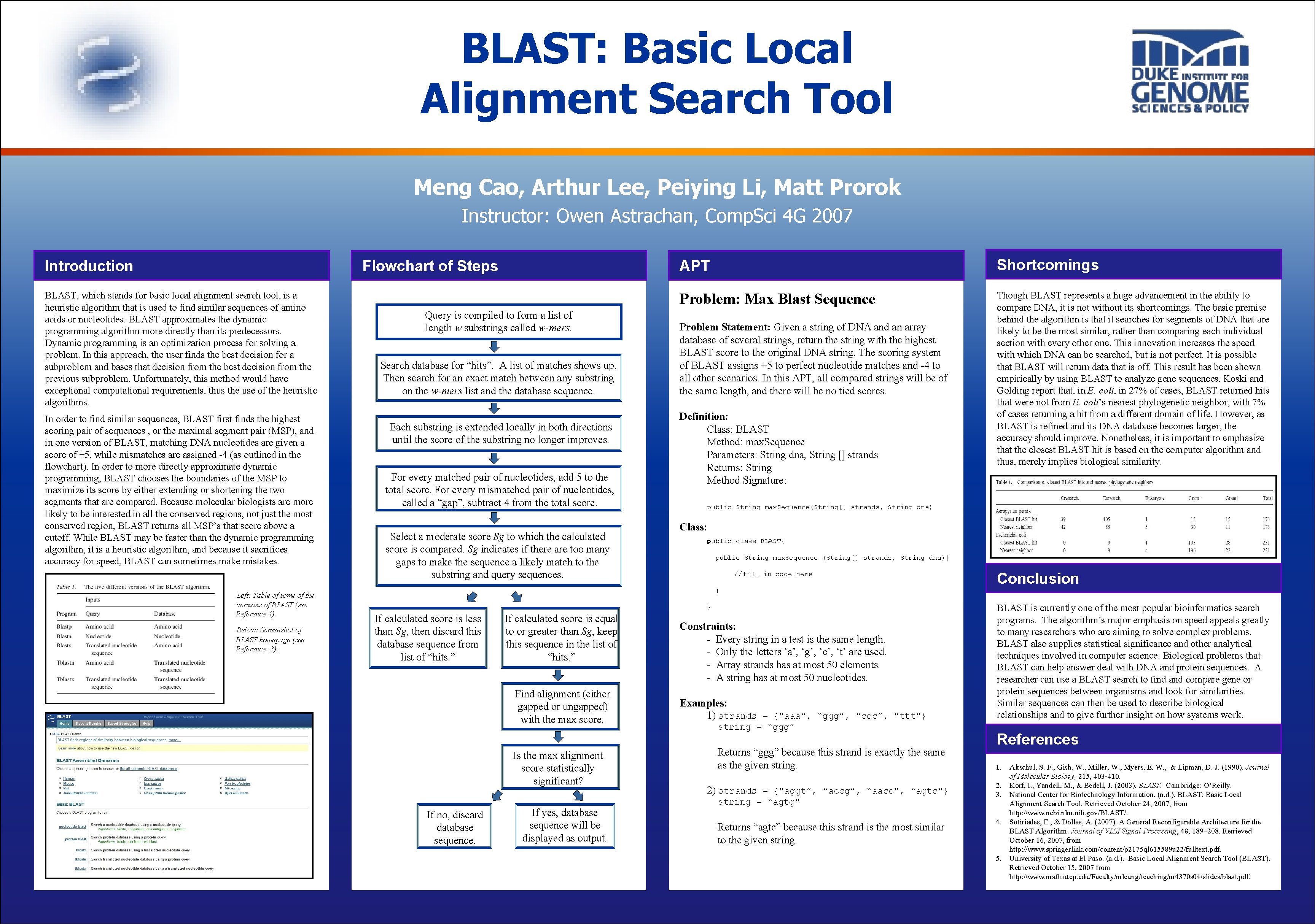 BLAST: Basic Local Alignment Search Tool Meng Cao, Arthur Lee, Peiying Li, Matt Prorok