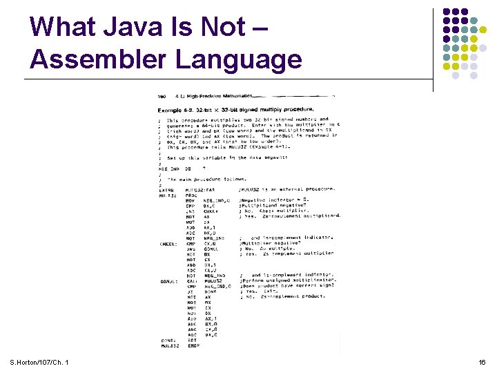 What Java Is Not – Assembler Language S. Horton/107/Ch. 1 16 