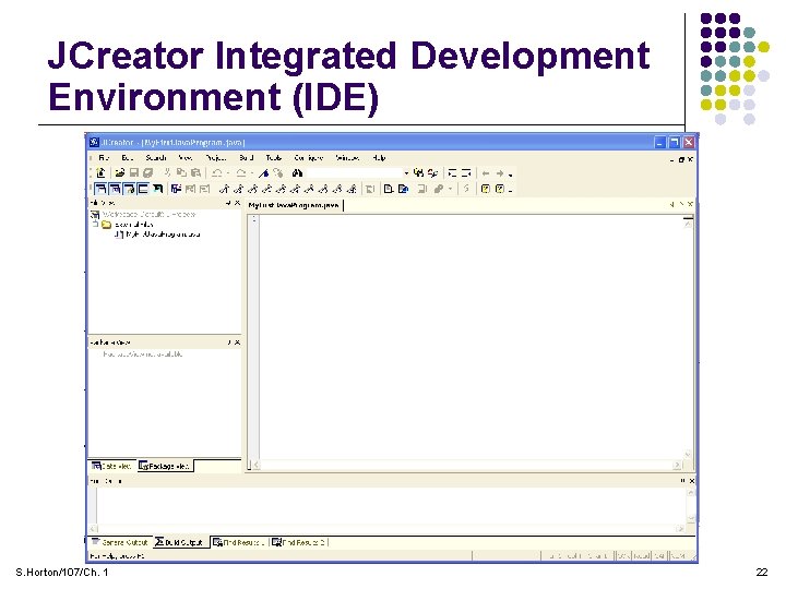 JCreator Integrated Development Environment (IDE) S. Horton/107/Ch. 1 22 