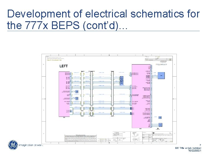 Development of electrical schematics for the 777 x BEPS (cont’d)… 7 GE Title or Development of electrical schematics for the 777 x BEPS (cont’d)… 7 GE Title or