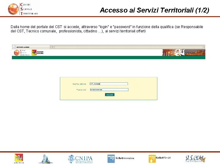 Accesso ai Servizi Territoriali (1/2) Dalla home del portale del CST si accede, attraverso